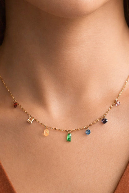 18K Gold Plated S.S. Dainty Multi Stone Necklace