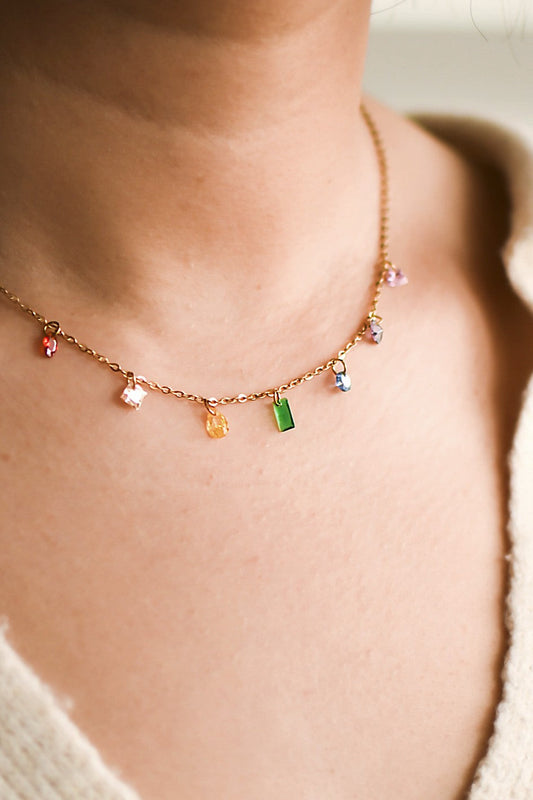 18K Gold Plated S.S. Dainty Multi Stone Necklace