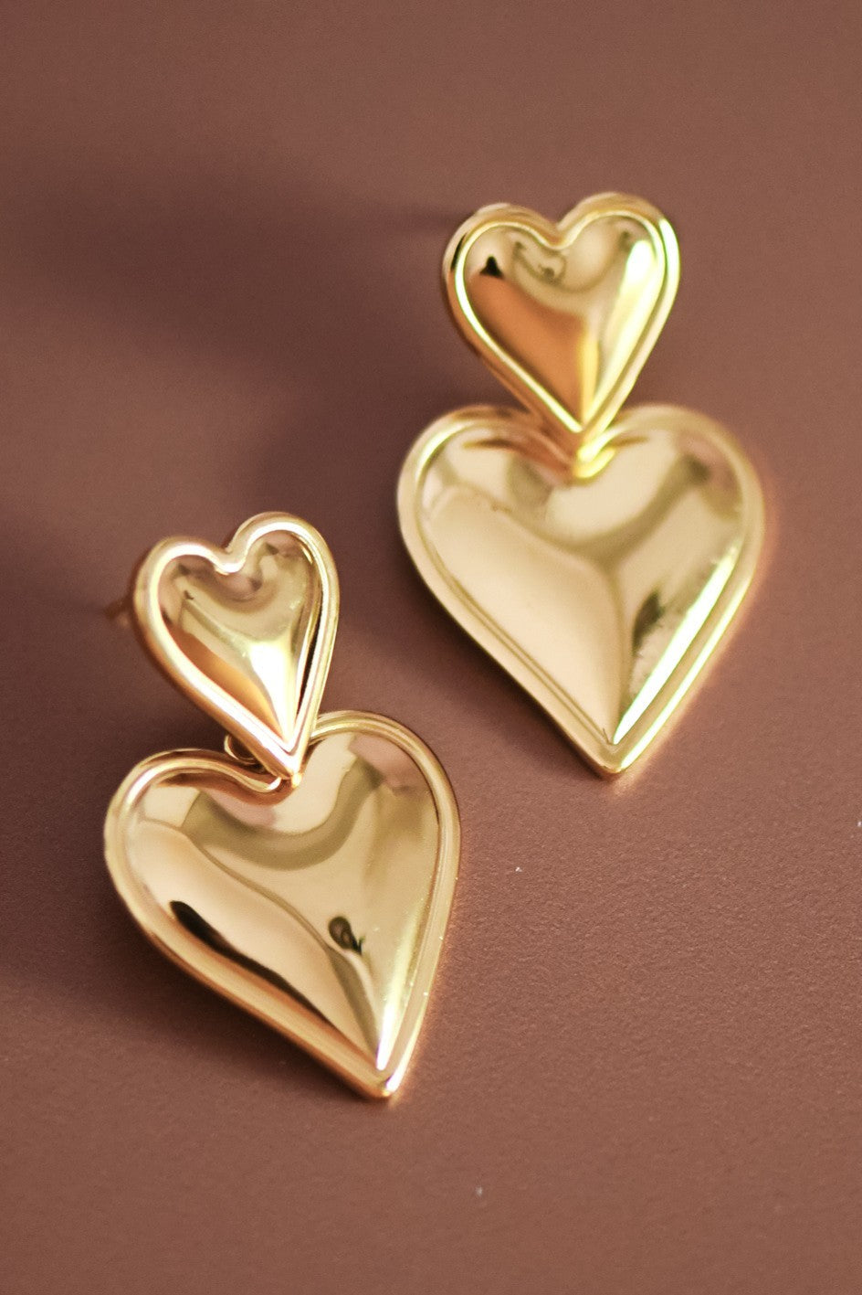 18K Gold Plated S.S. Double Heart Drop Earring