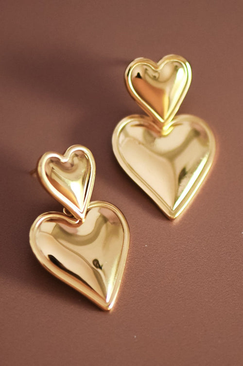 18K Gold Plated S.S. Double Heart Drop Earring