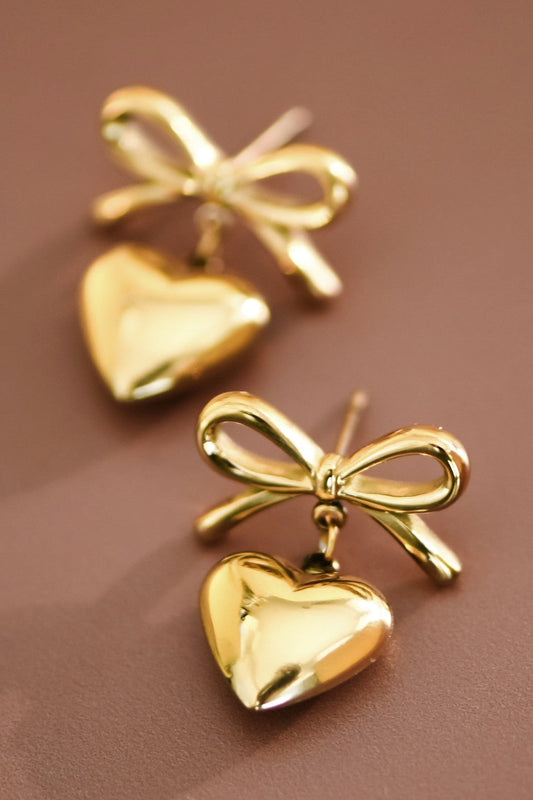 18K Gold Plated S.S. Heart Bow Drop Earring