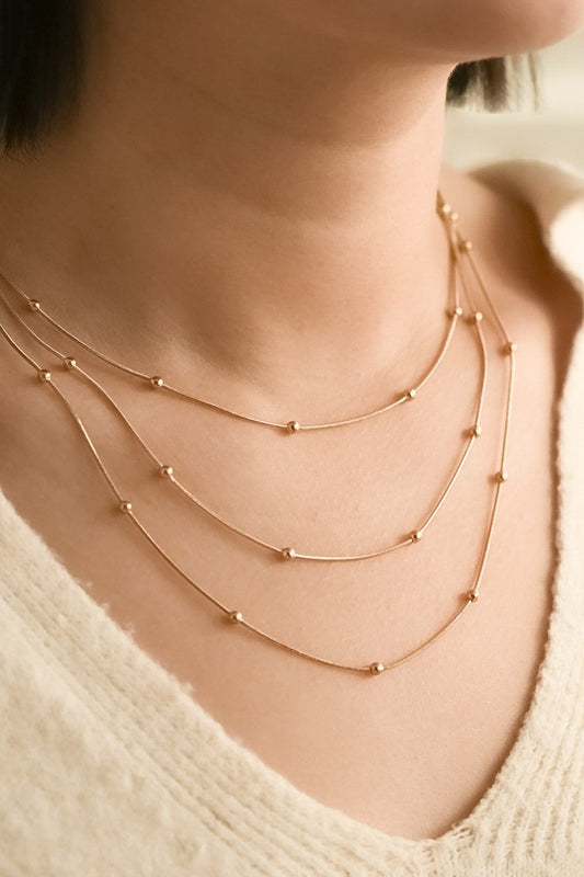 18K Gold Plated S.S. Layered Ball Chain Necklace