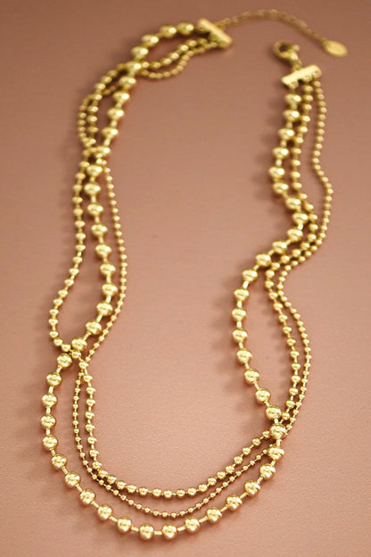 18K Gold Plated S.S. Layered Ball Chain Necklace