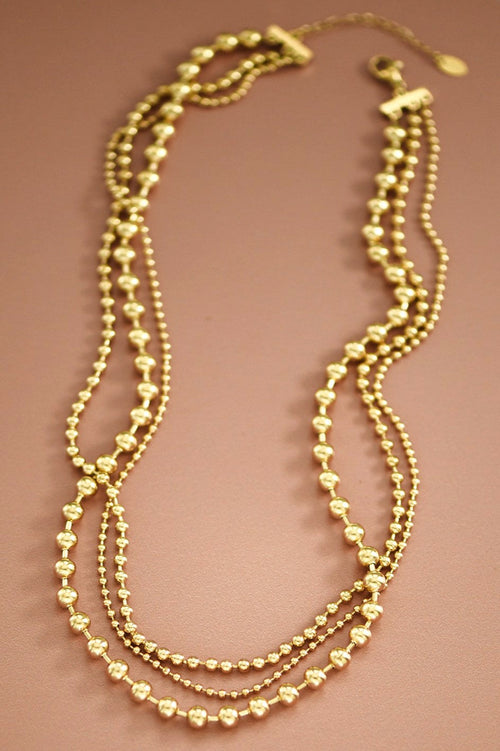 18K Gold Plated S.S. Layered Ball Chain Necklace
