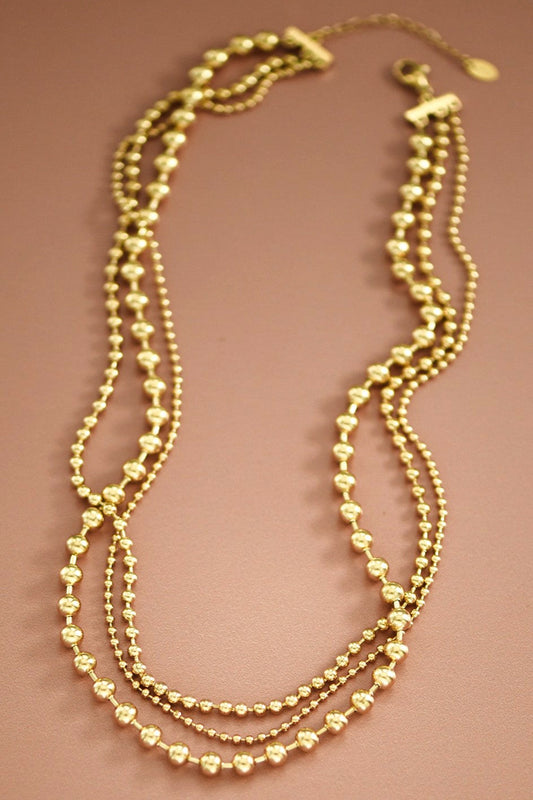 18K Gold Plated S.S. Layered Ball Chain Necklace