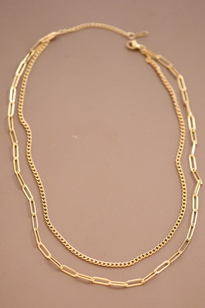 18K Gold Plated S.S. Layered Chainlink Necklace