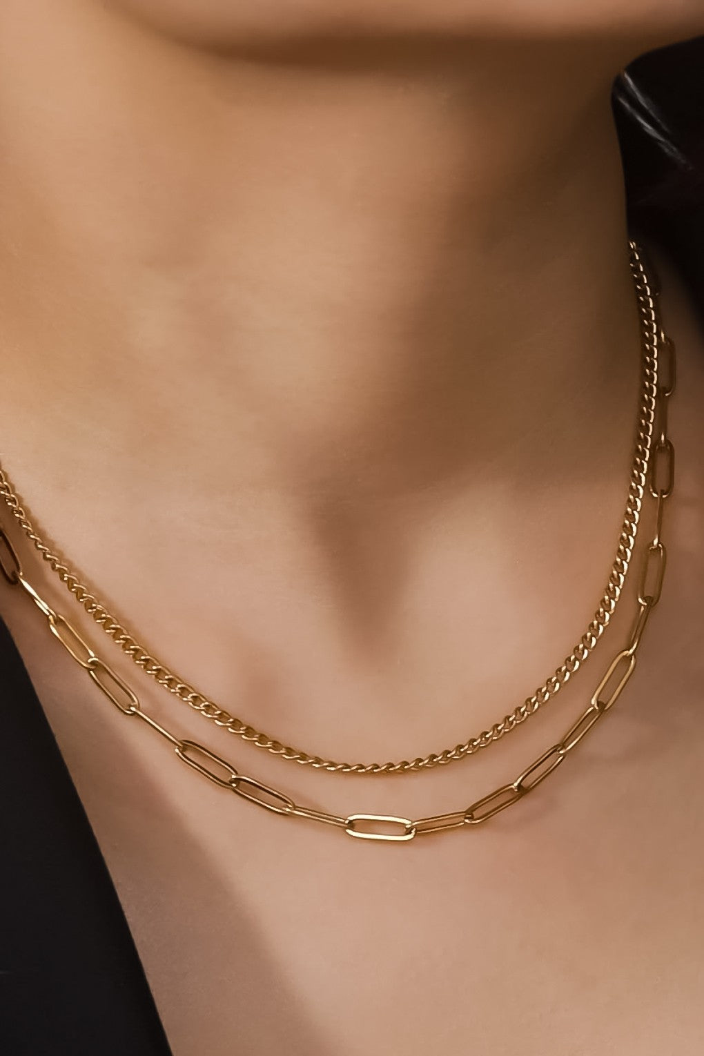 18K Gold Plated S.S. Layered Chainlink Necklace