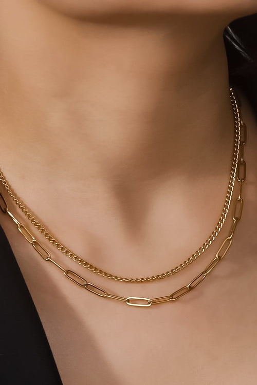 18K Gold Plated S.S. Layered Chainlink Necklace