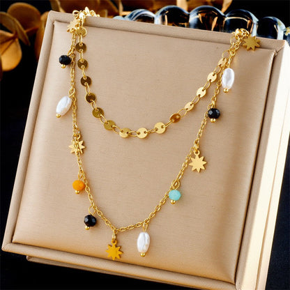 18K Gold Plated S.S. Layered Charm Necklace