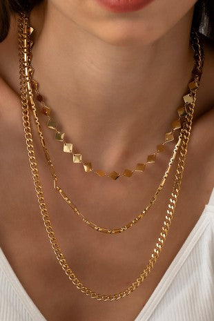 18K Gold Plated S.S. Layered Chunky Chain Necklace