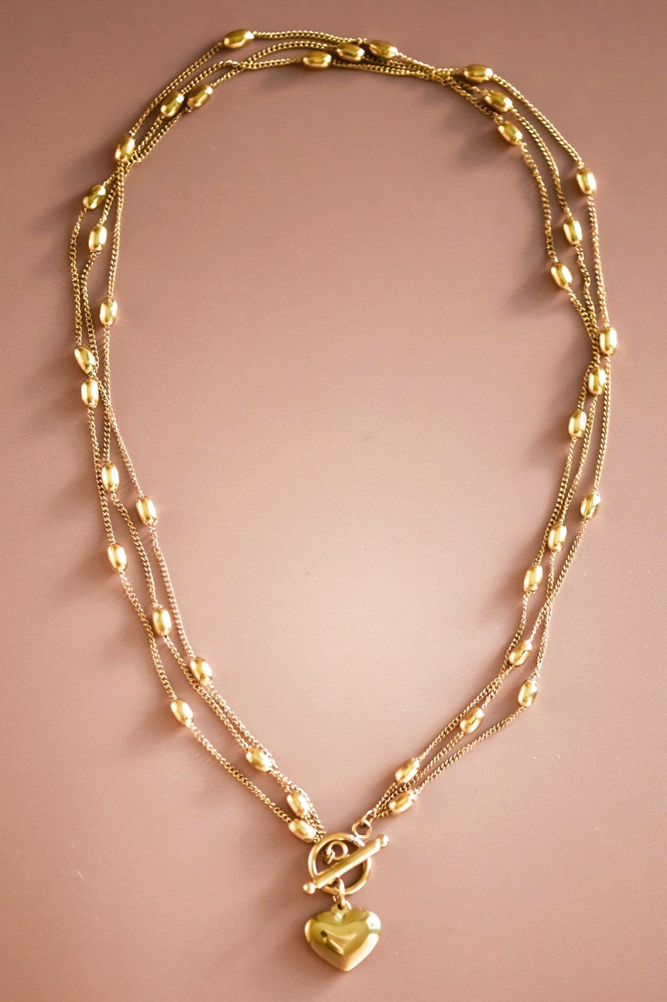 18K Gold Plated S.S. Layered Heart Pendant Necklace