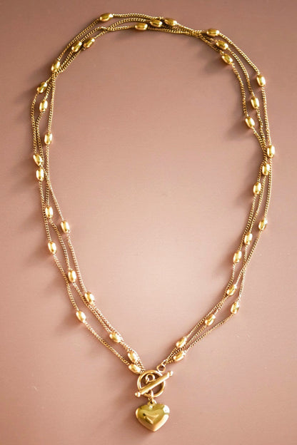 18K Gold Plated S.S. Layered Heart Pendant Necklace