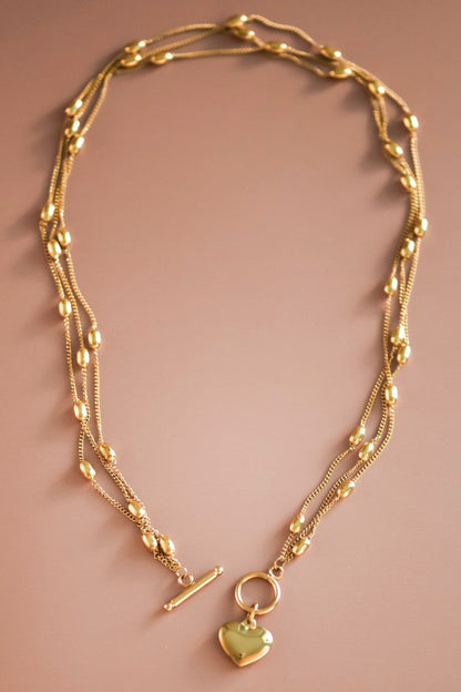 18K Gold Plated S.S. Layered Heart Pendant Necklace