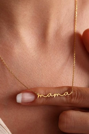 18K Gold Plated S.S. Mama Script Necklace
