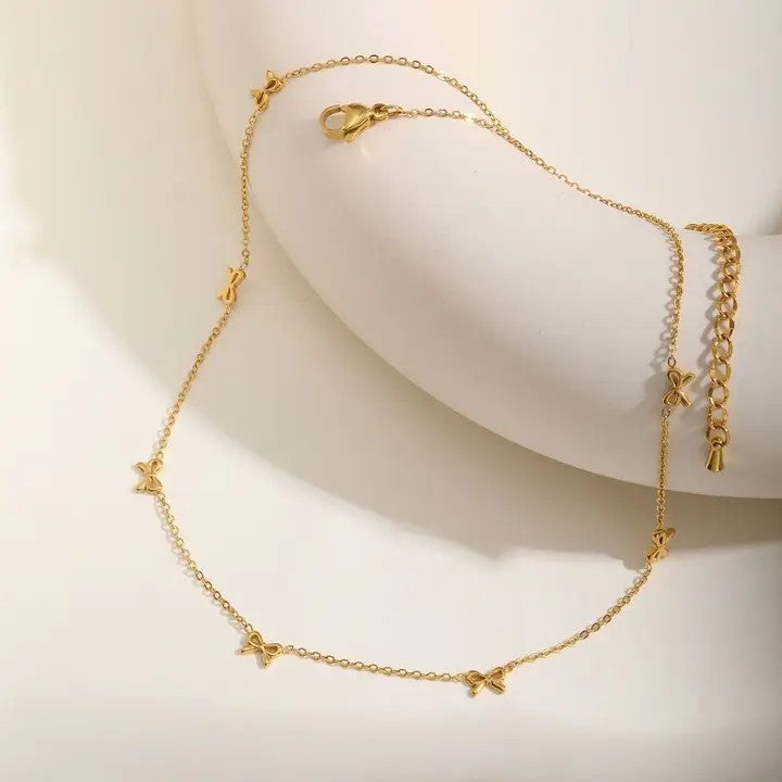 18K Gold Plated S.S. Multi Bow Charm Necklace