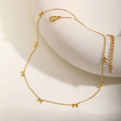 18K Gold Plated S.S. Multi Bow Charm Necklace