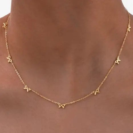 18K Gold Plated S.S. Multi Bow Charm Necklace
