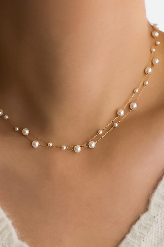 18K Gold Plated S.S. Multi Pearl Layered Necklace