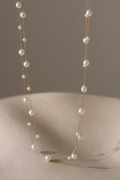 18K Gold Plated S.S. Multi Pearl Layered Necklace