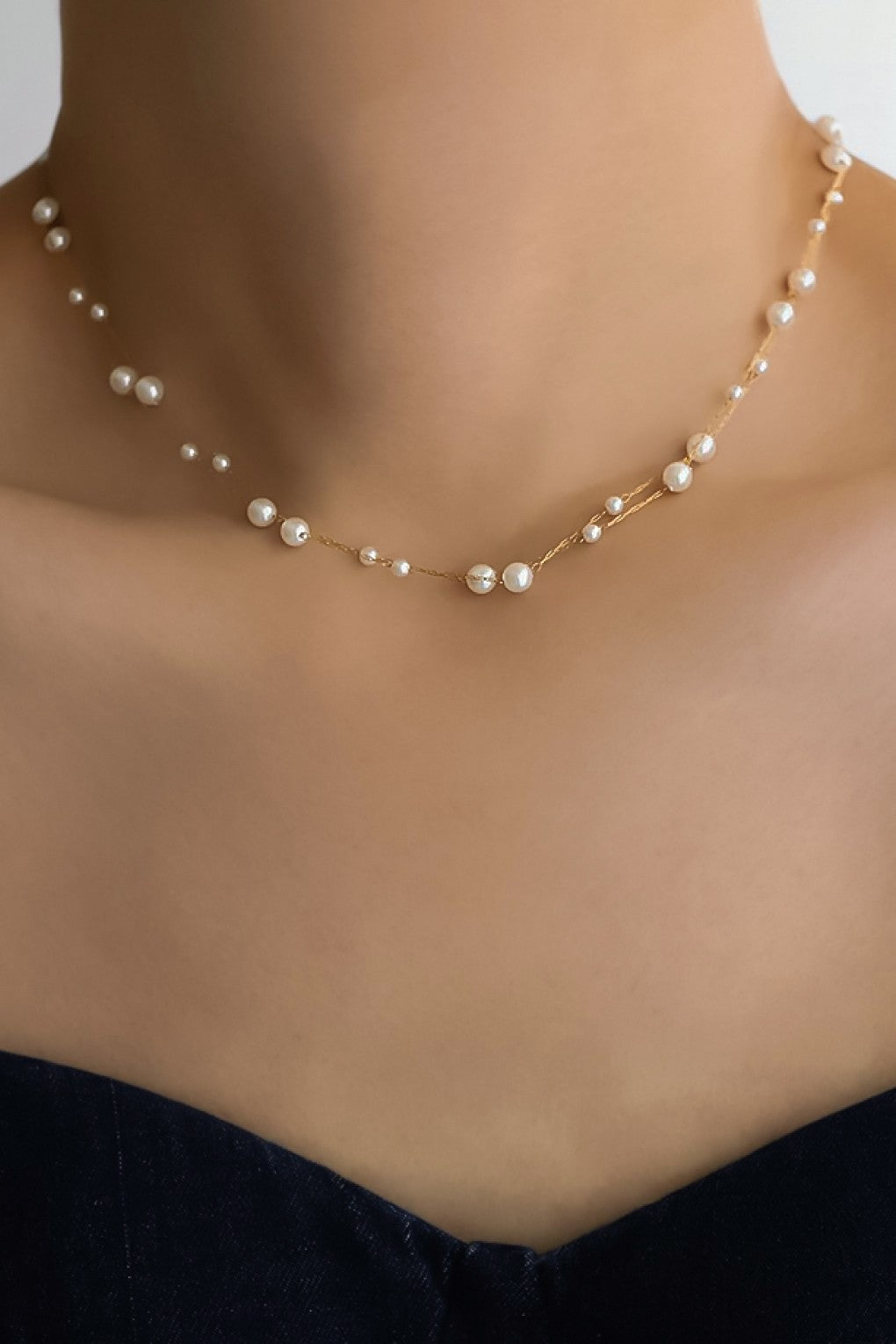 18K Gold Plated S.S. Multi Pearl Layered Necklace