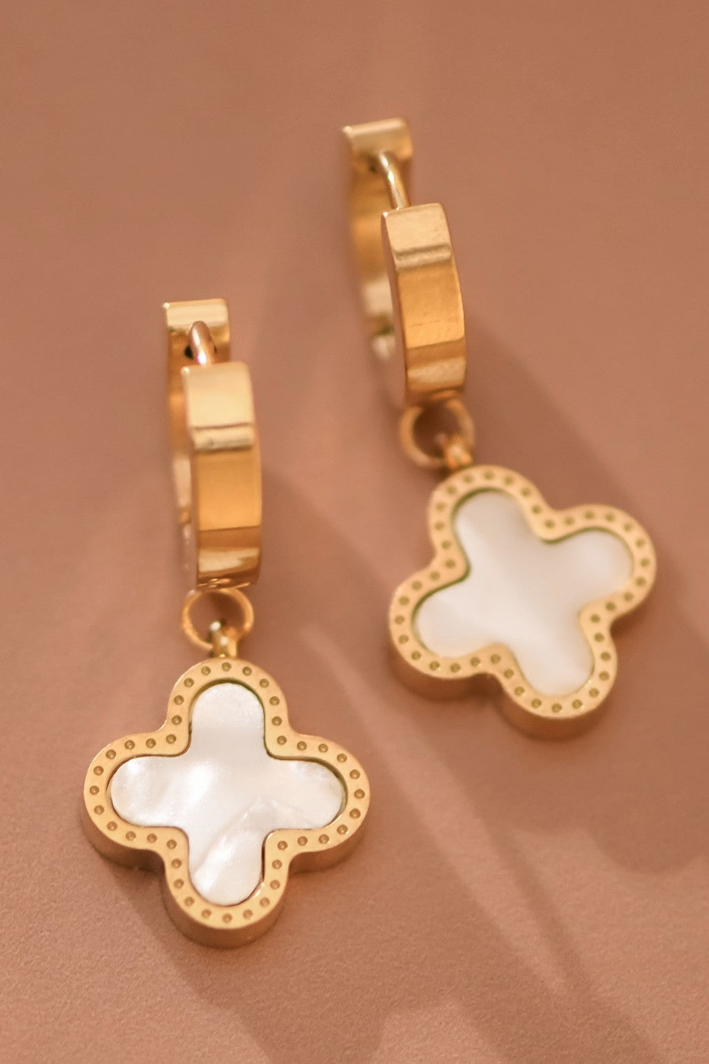 18K Gold Plated S.S. Pearl Clover Drop Earring