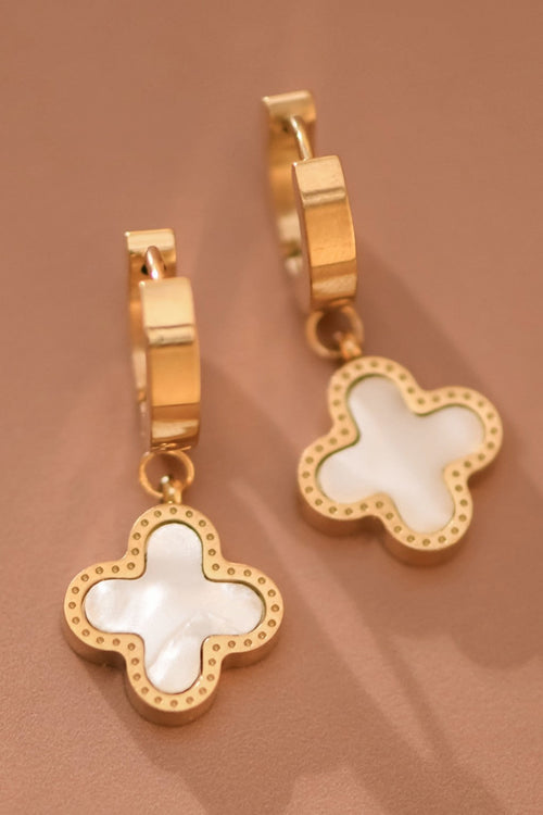 18K Gold Plated S.S. Pearl Clover Drop Earring