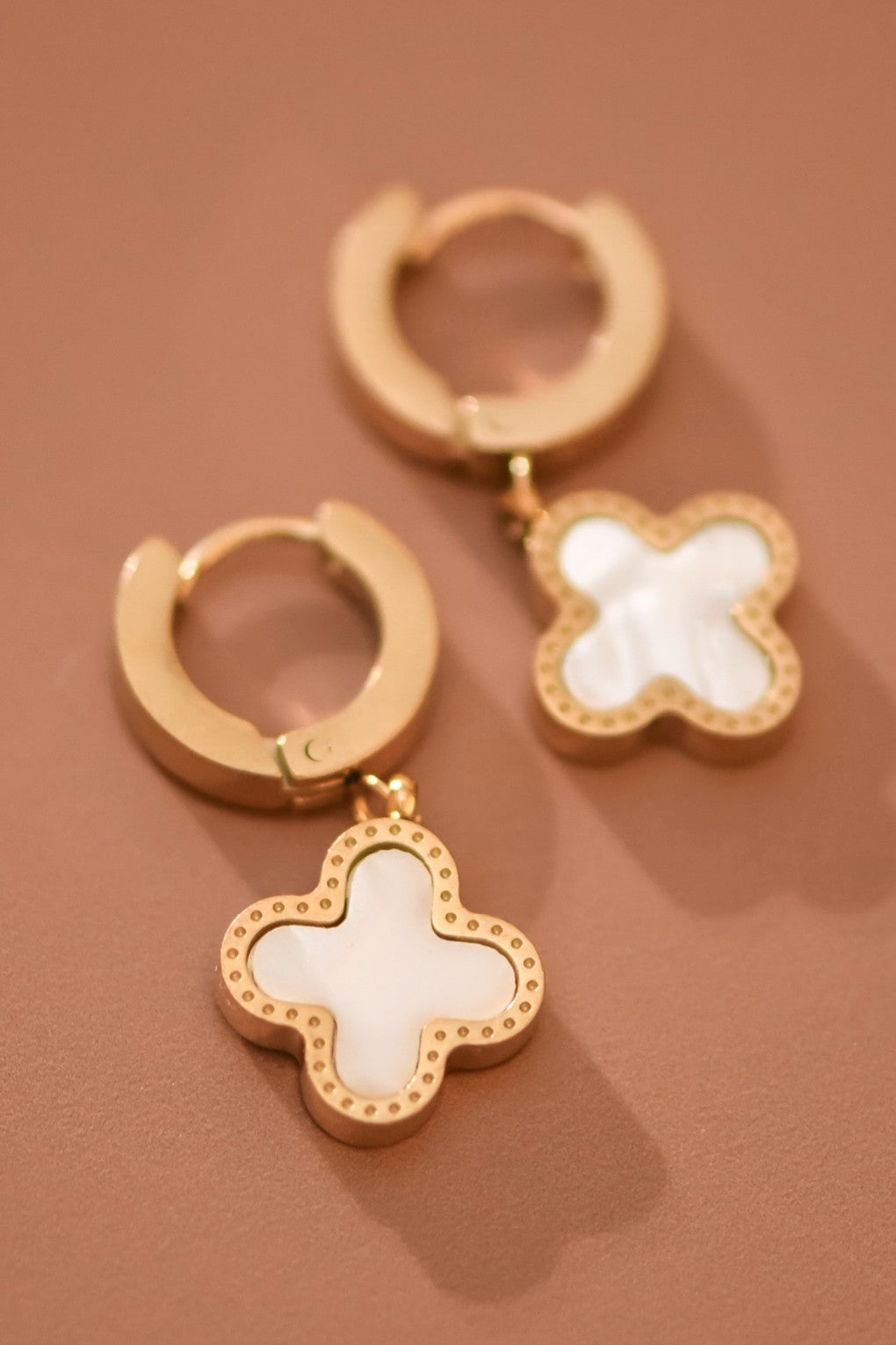 18K Gold Plated S.S. Pearl Clover Drop Earring