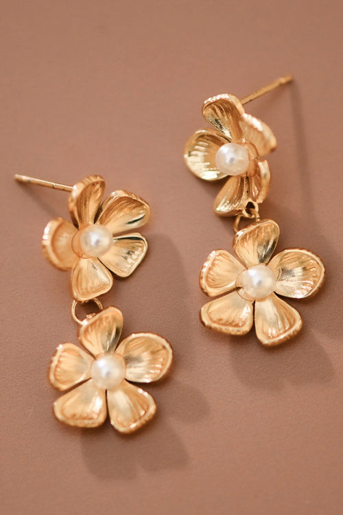 18K Gold Plated S.S. Pearl Flower Drop Earring