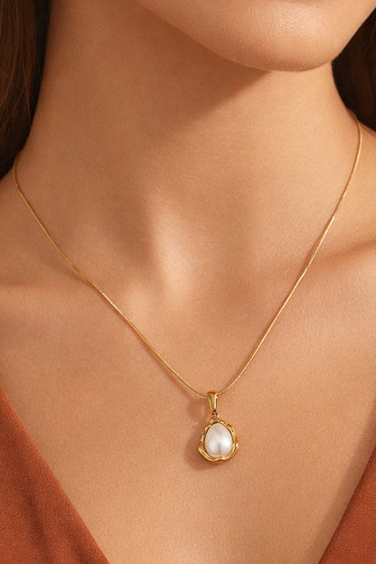 18K Gold Plated S.S. Pearl Pendant Necklace