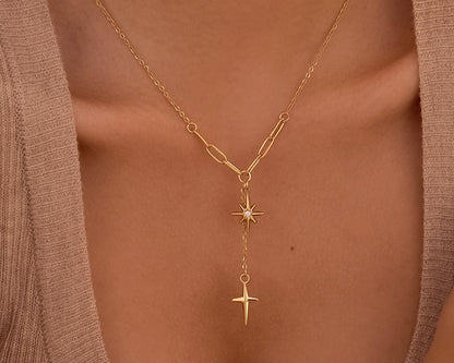 18K Gold Plated S.S. Star & Cross Necklace
