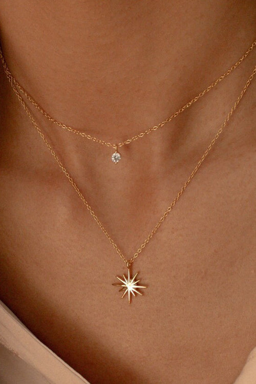 18K Gold Plated S.S. Starburst Pendant Layered Necklace