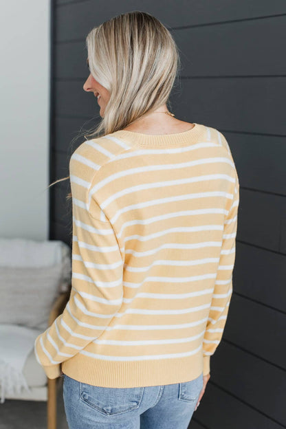 Stripe Crew Neck Sweater Top Yellow