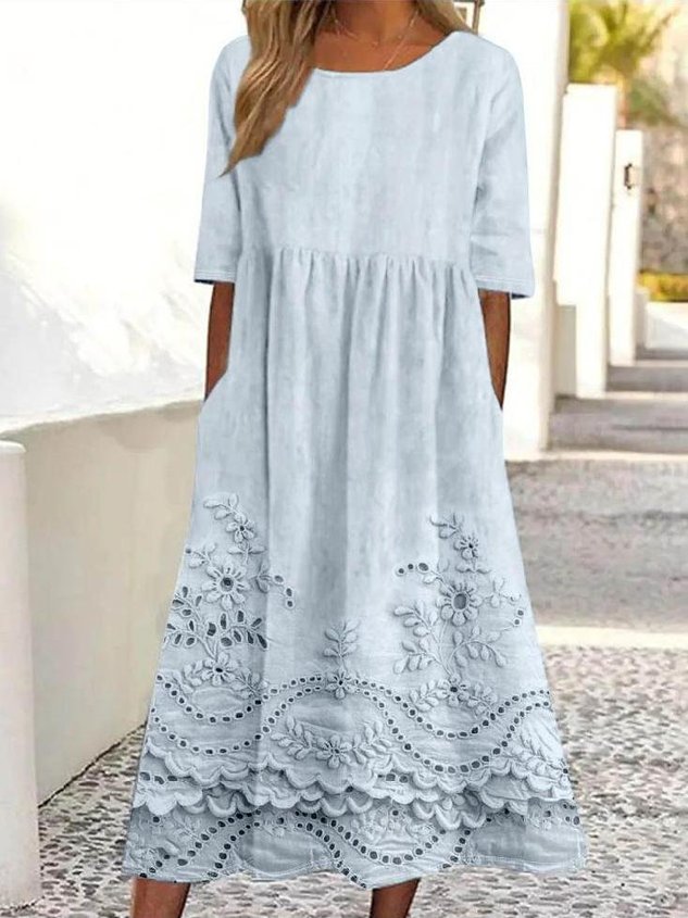 Women 3D Printing Crew Neck Half Sleeve Comfy Vintage Maxi Dress