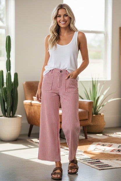 Wide Leg Stripe Pant Red