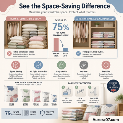 💐 BUY 2, GET 1 FREE!🧳No‑Pump Vacuum Storage Bags – Press & seal, no pump needed. Saves 80% space, keeps clothes dry & dust‑free. Perfect for bulky bedding & off‑season gear. 🛏️🗄️