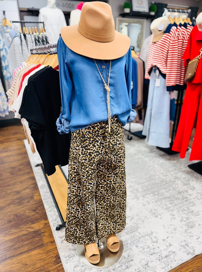 Leopard Twill Wide Leg Pant