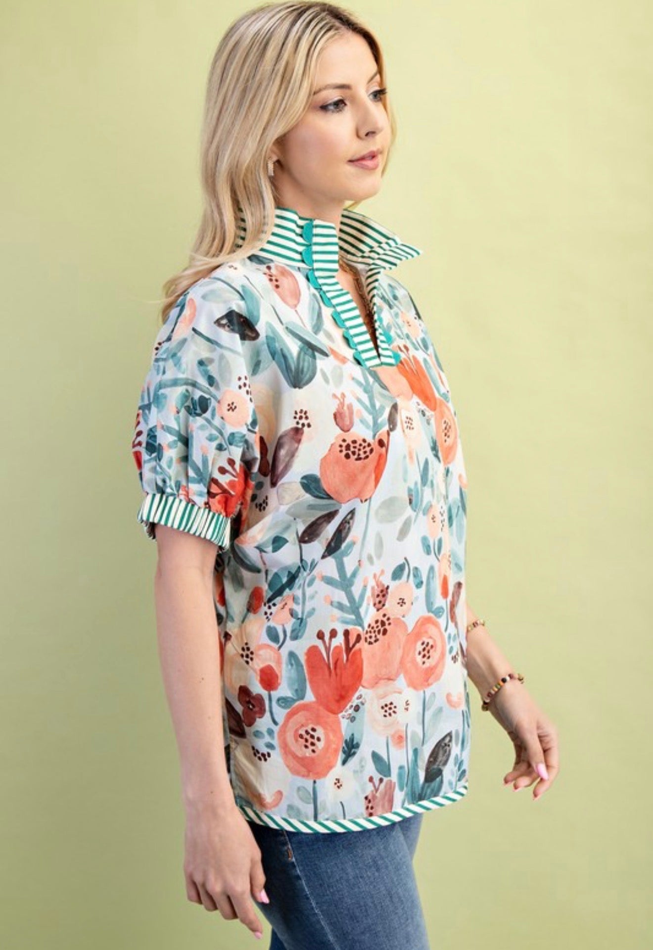 Poppy Floral Top Green Mix