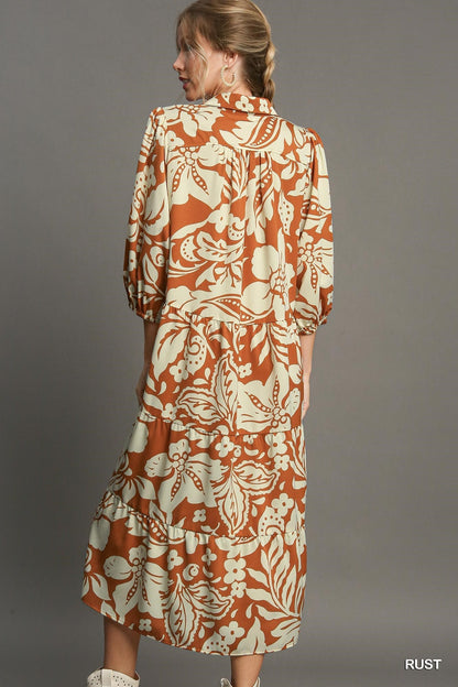 UMGEE Floral Print Midi Dress Rust