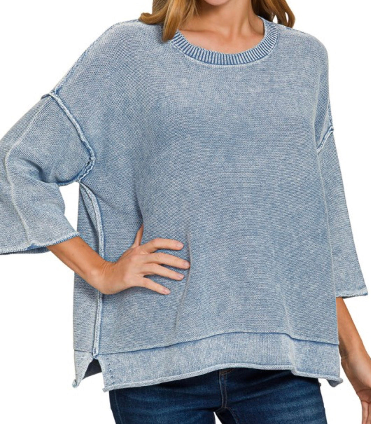 Breezy Knit Top Dusty Blue
