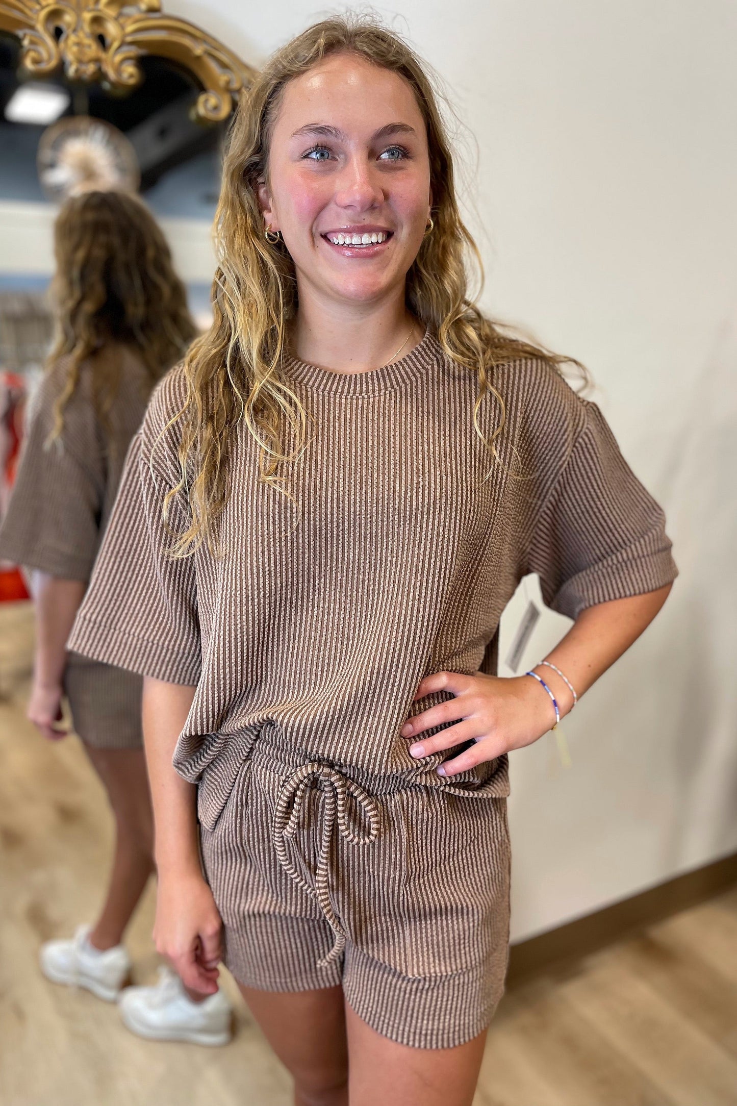 Evie Ribbed 2PC Shorts Set Cocoa