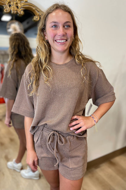 Evie Ribbed 2PC Shorts Set Cocoa