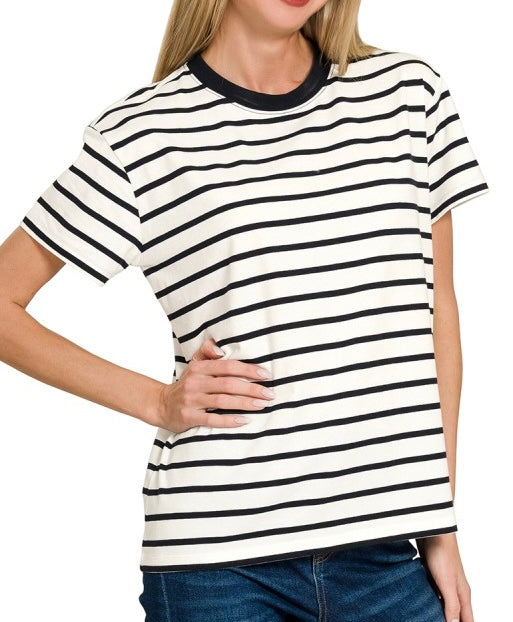 Stripe Classic Cotton Tee Black