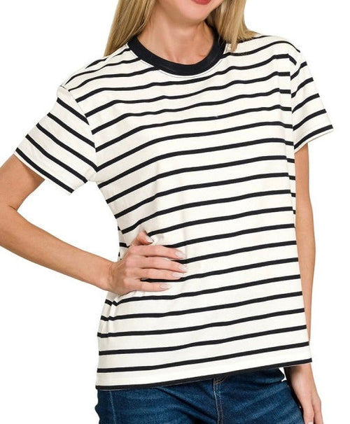 Stripe Classic Cotton Tee Black
