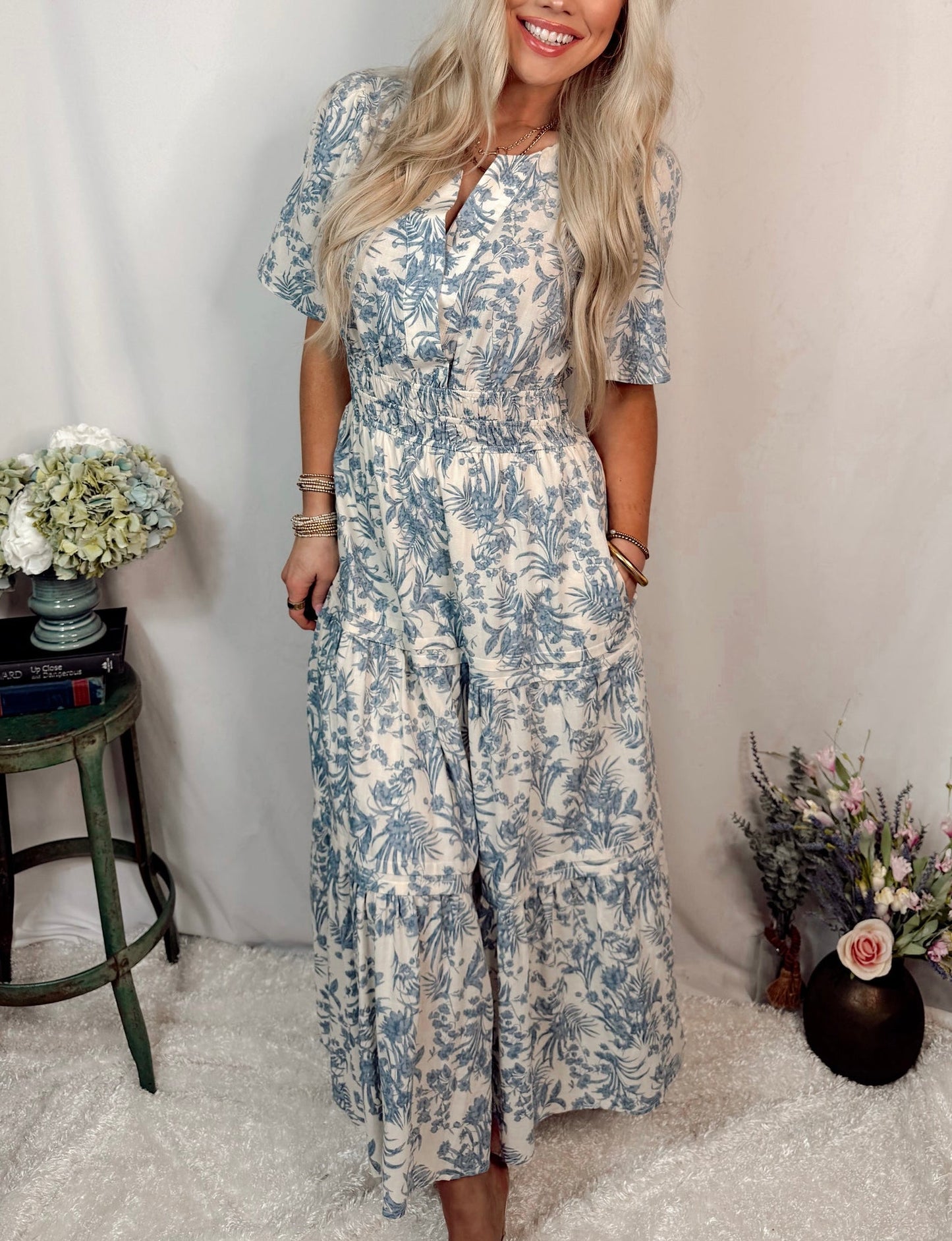 Catalina Blue Floral Tiered Dress