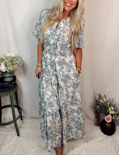 Catalina Blue Floral Tiered Dress