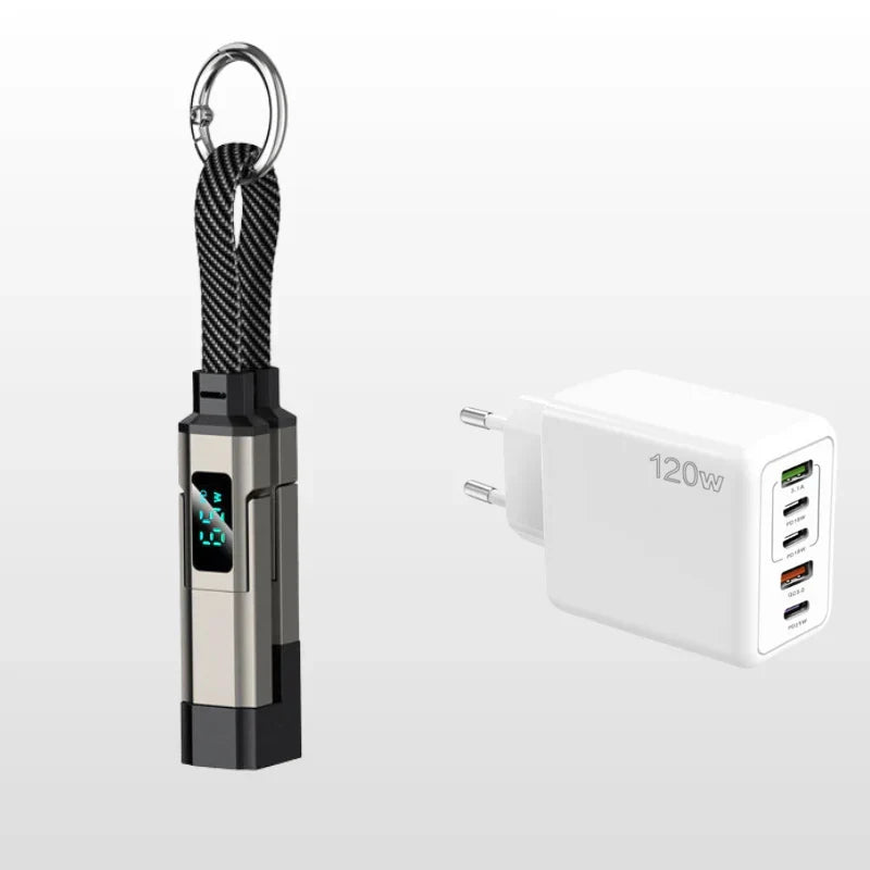 🚨 The Only Charging Cable You’ll Ever Need! 🔋4-in-1 Digital Display Keychain Charging Cable ⚡ Fast Charging, Portable & Multi-Device Compatible