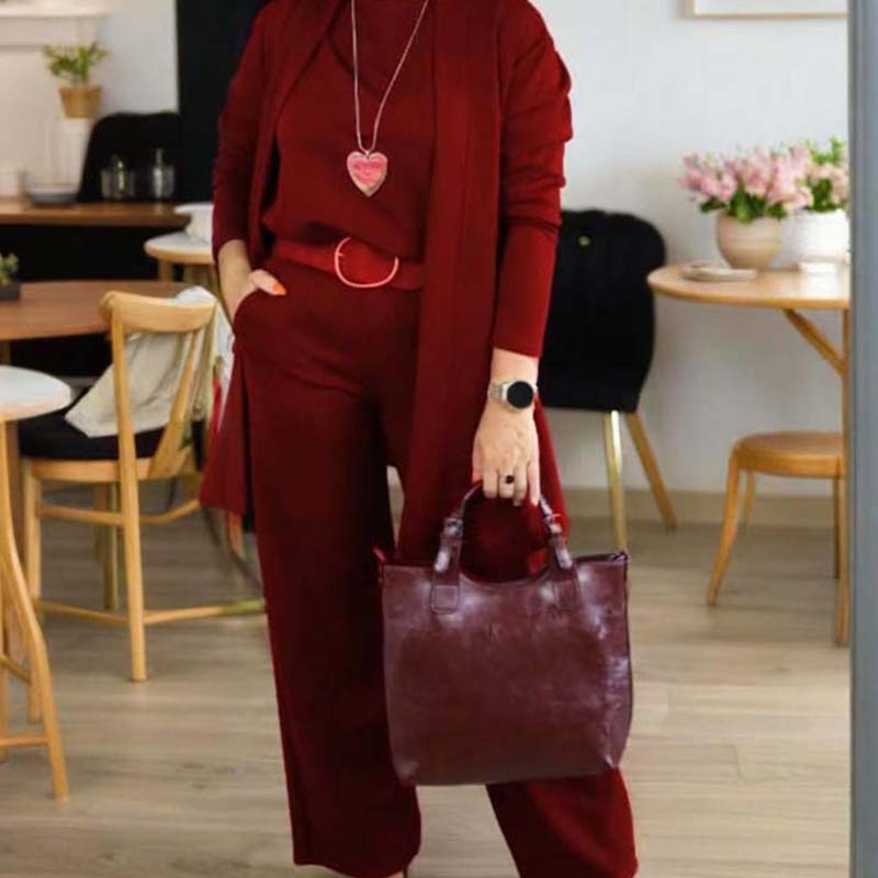 New Arrival✨3-Piece Set with Short Sleeve Top, Wide-Leg Pants & Long Cardigan – Effortless Layered Style