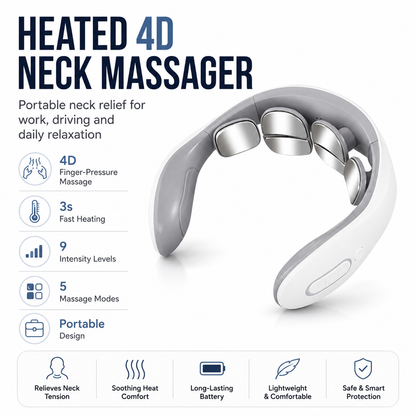 🔥 Hot Deal! Heated 4D Neck Massager 💆‍♂️ Portable 4D Neck Relaxer for Stress Relief & Pain Relief ✨