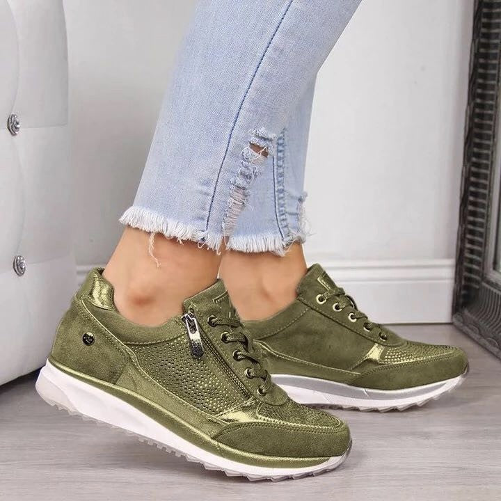 Raina - Lace Up Sneakers With Side Zip Casual Fit