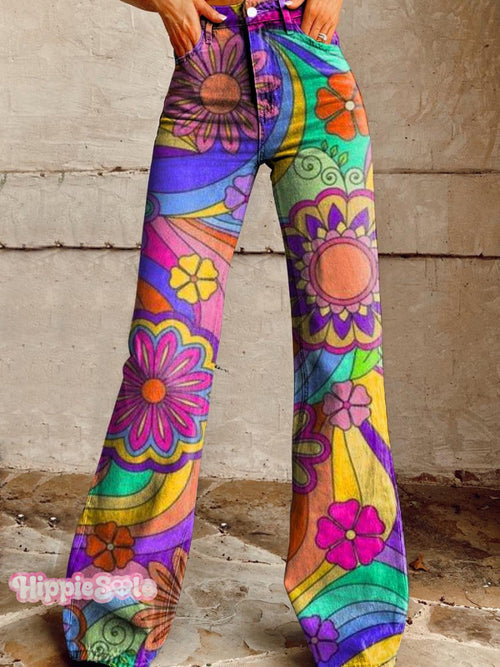 Women's VINTAGE HIPPIE VIBES FLORAL PATTERN Print Casual Wide Leg Pants